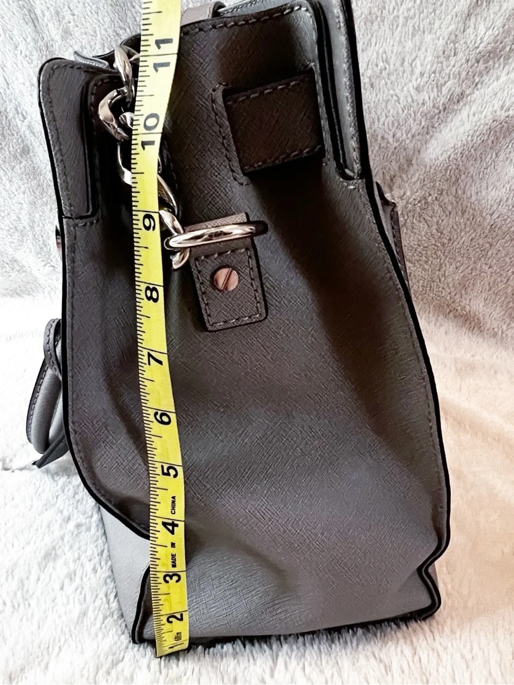 Michael Kors Gray Saffiano Satchel with Silver Hardware